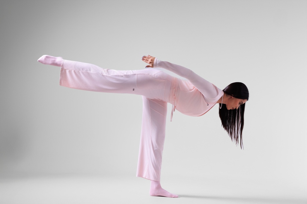 Baby Pink Ribbed Straight Fit Pants